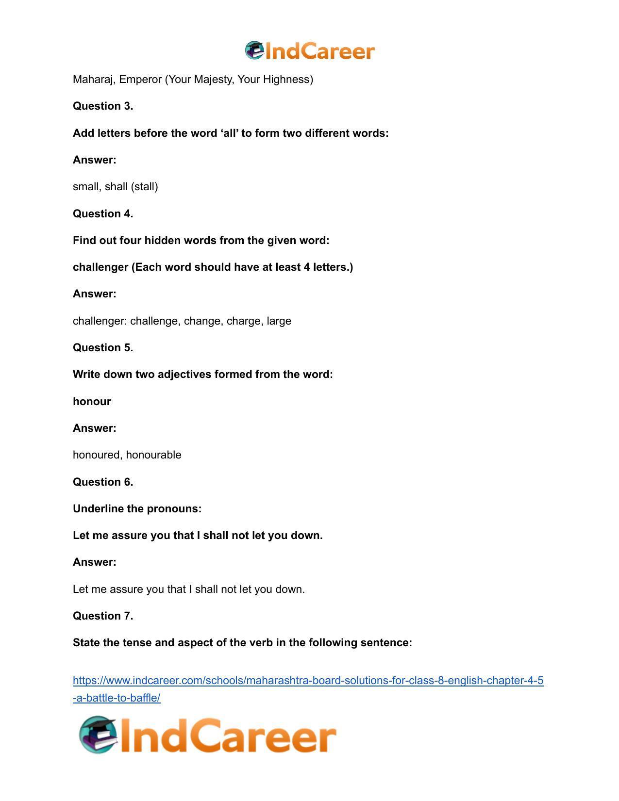 Maharashtra Board Solutions for Class 8- English: Chapter 4.5- A Battle to Baffle - Page 21