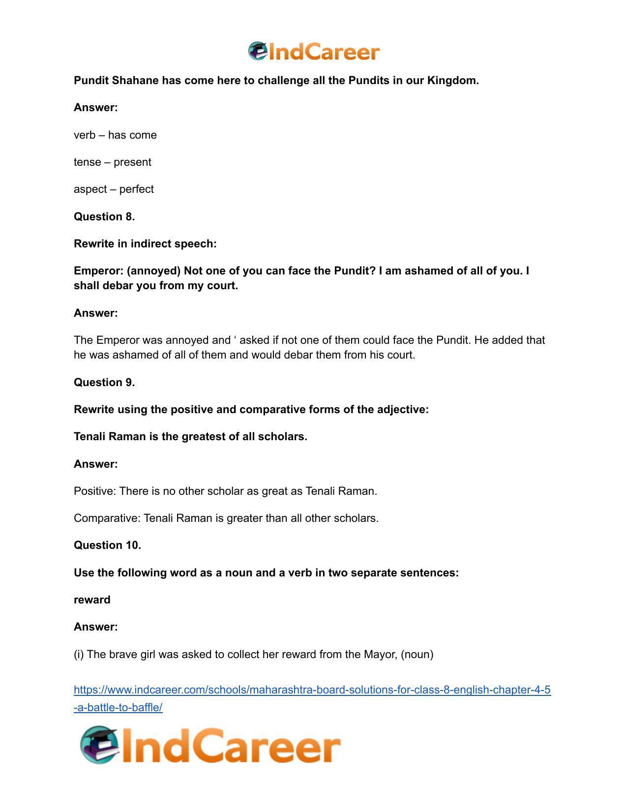 Maharashtra Board Solutions for Class 8- English: Chapter 4.5- A Battle to Baffle - Page 22