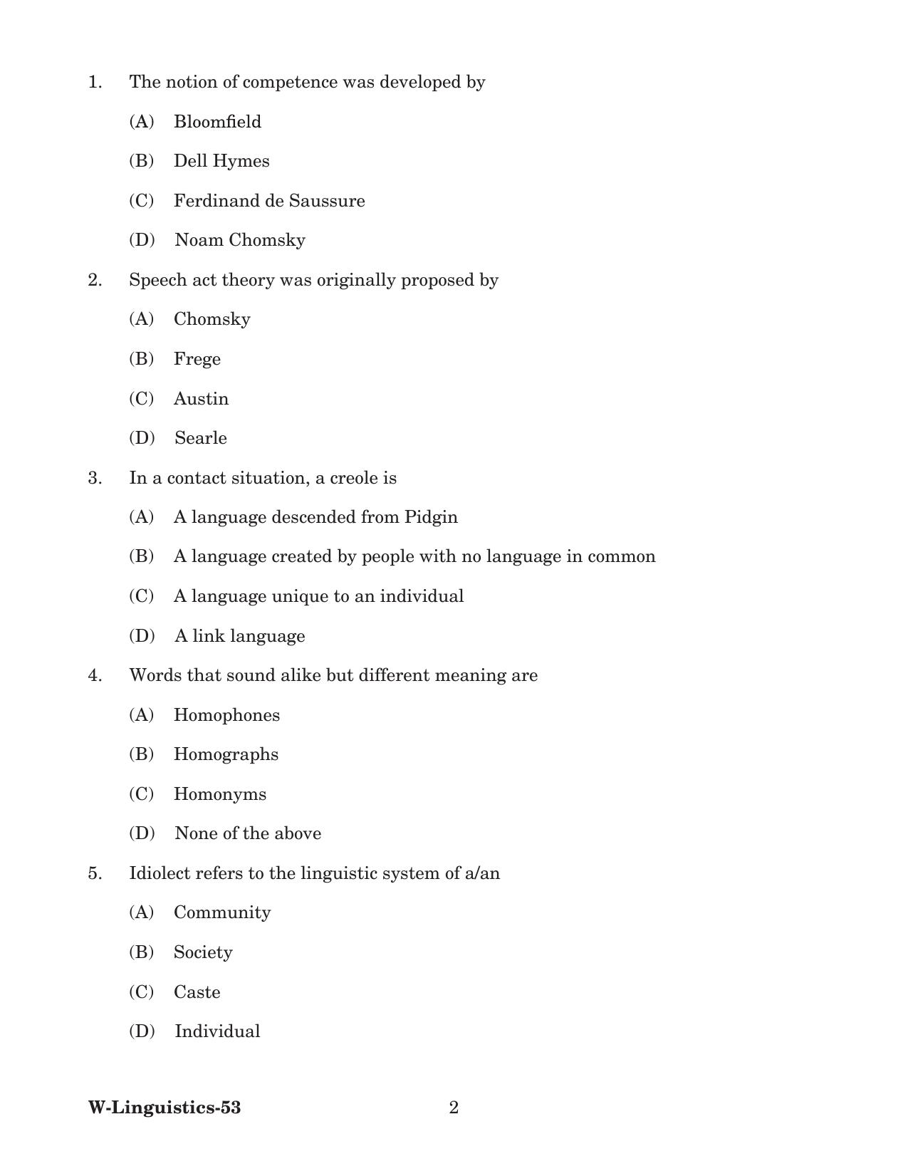 Odisha CPET 2022 LINGUISTICS Question Paper - Page 2
