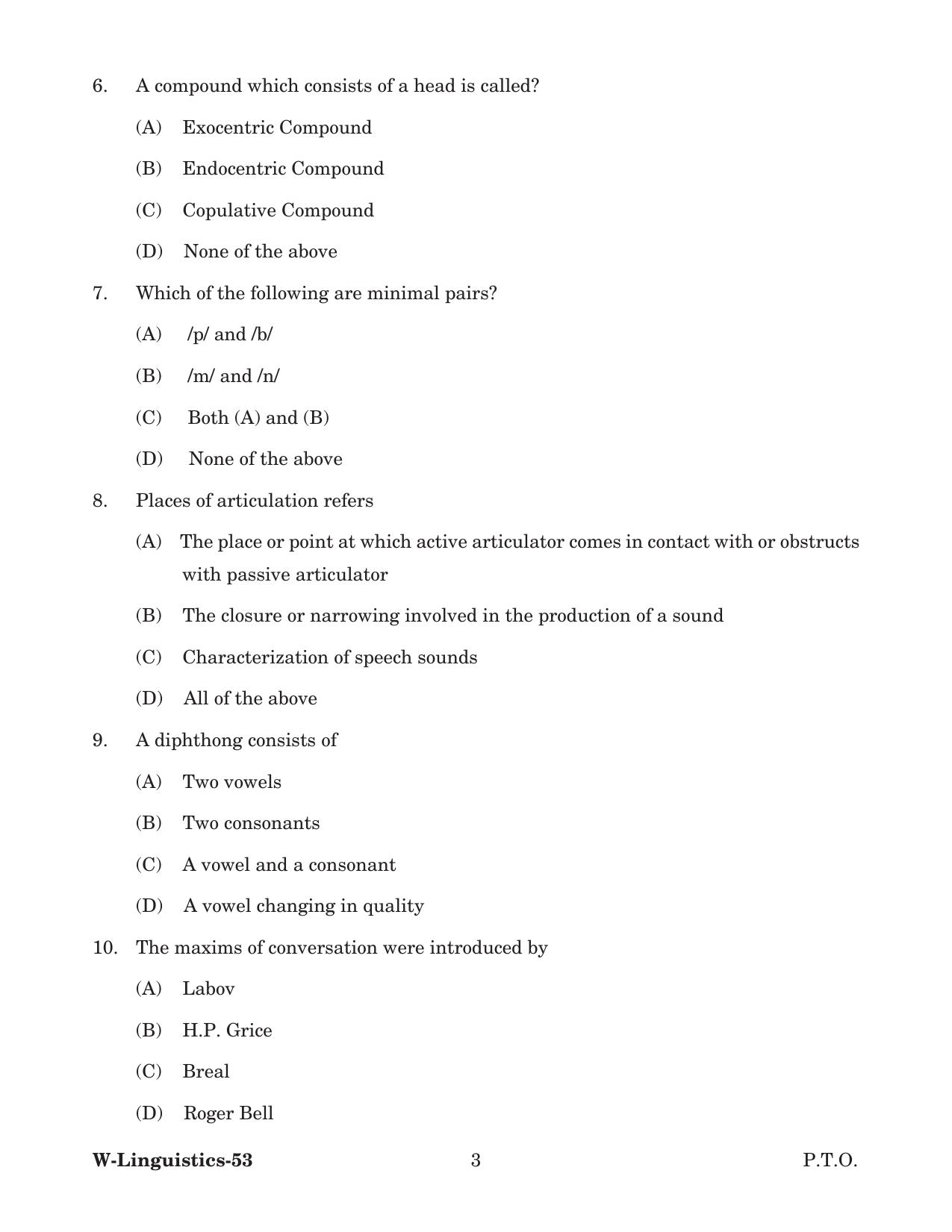 Odisha CPET 2022 LINGUISTICS Question Paper - Page 3
