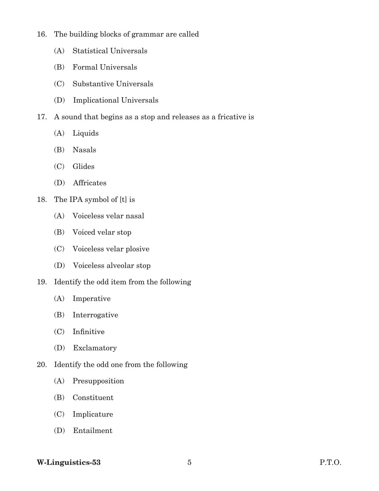 Odisha CPET 2022 LINGUISTICS Question Paper - Page 5