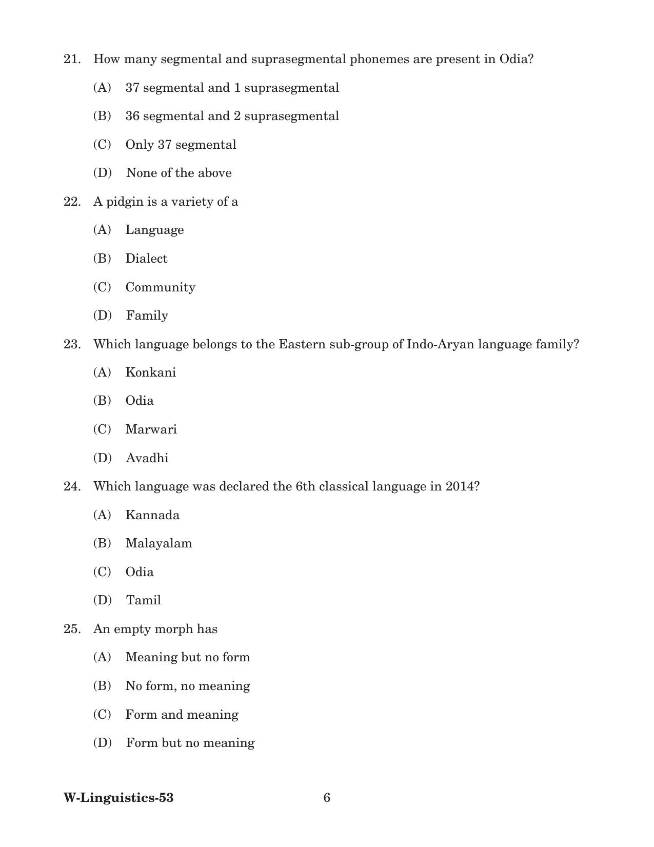 Odisha CPET 2022 LINGUISTICS Question Paper - Page 6