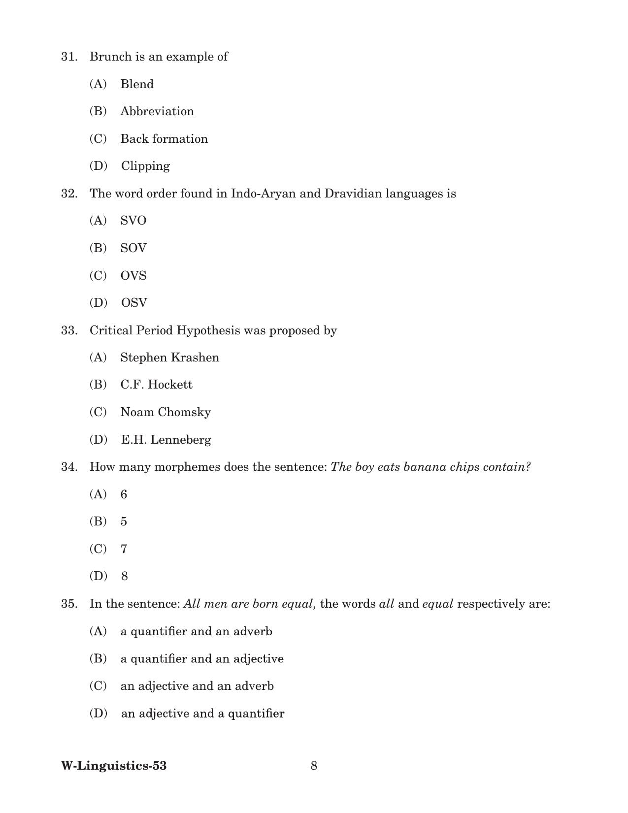 Odisha CPET 2022 LINGUISTICS Question Paper - Page 8