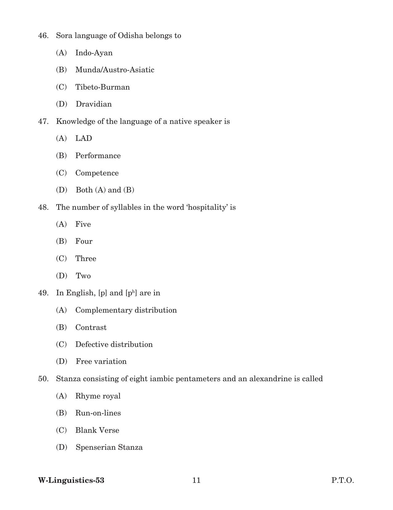 Odisha CPET 2022 LINGUISTICS Question Paper - Page 11