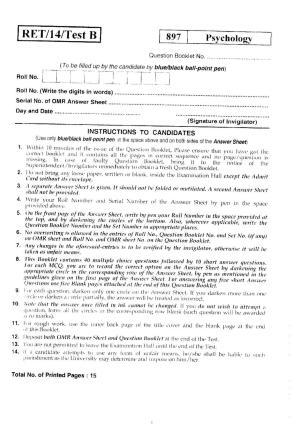 BHU RET Psychology 2014 Question Paper