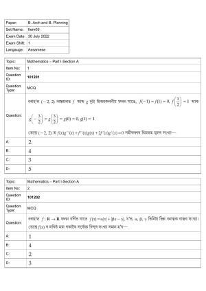 JEE Mains 2022: B Arch & B Planning Assamese (Shift 1) 30-07-2022 Question Paper