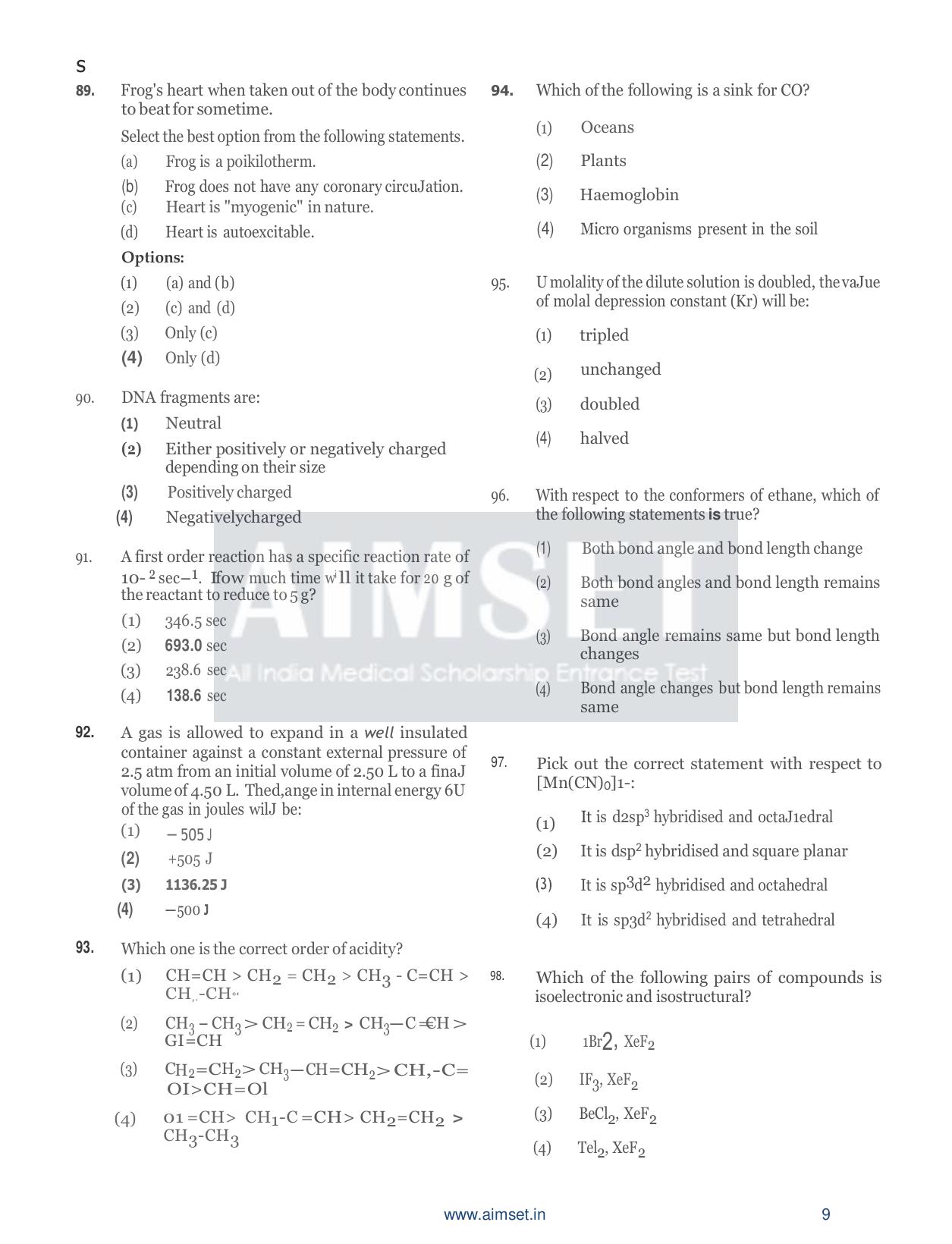 AIMSET 2024 Sample Paper - 1 - Page 10