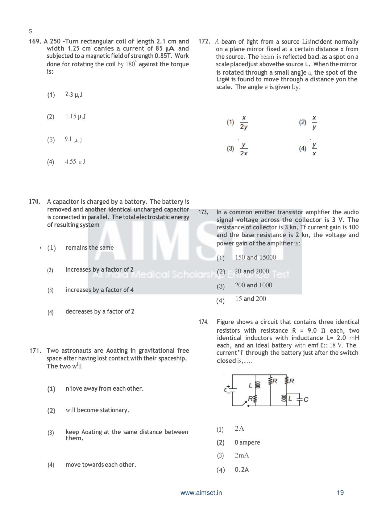 AIMSET 2024 Sample Paper - 1 - Page 20