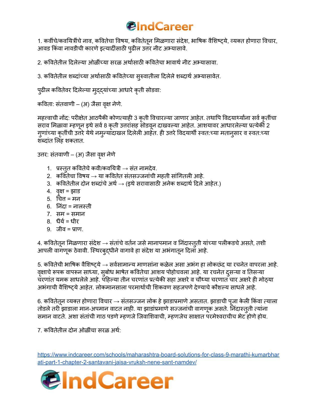 Maharashtra Board Solutions for Class 9- Marathi Kumarbharati (Part- 1): Chapter 2- संतवाणी (अ) जैसा वृक्ष नेणे- संत नामदेव - Page 10