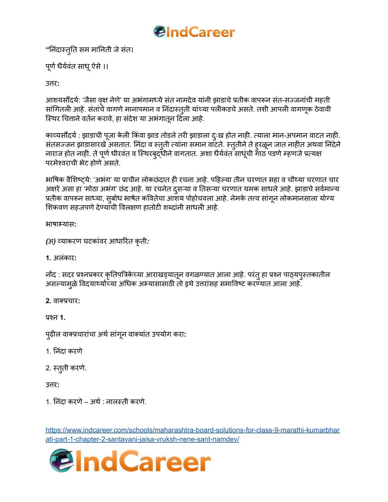 Maharashtra Board Solutions for Class 9- Marathi Kumarbharati (Part- 1): Chapter 2- संतवाणी (अ) जैसा वृक्ष नेणे- संत नामदेव - Page 12