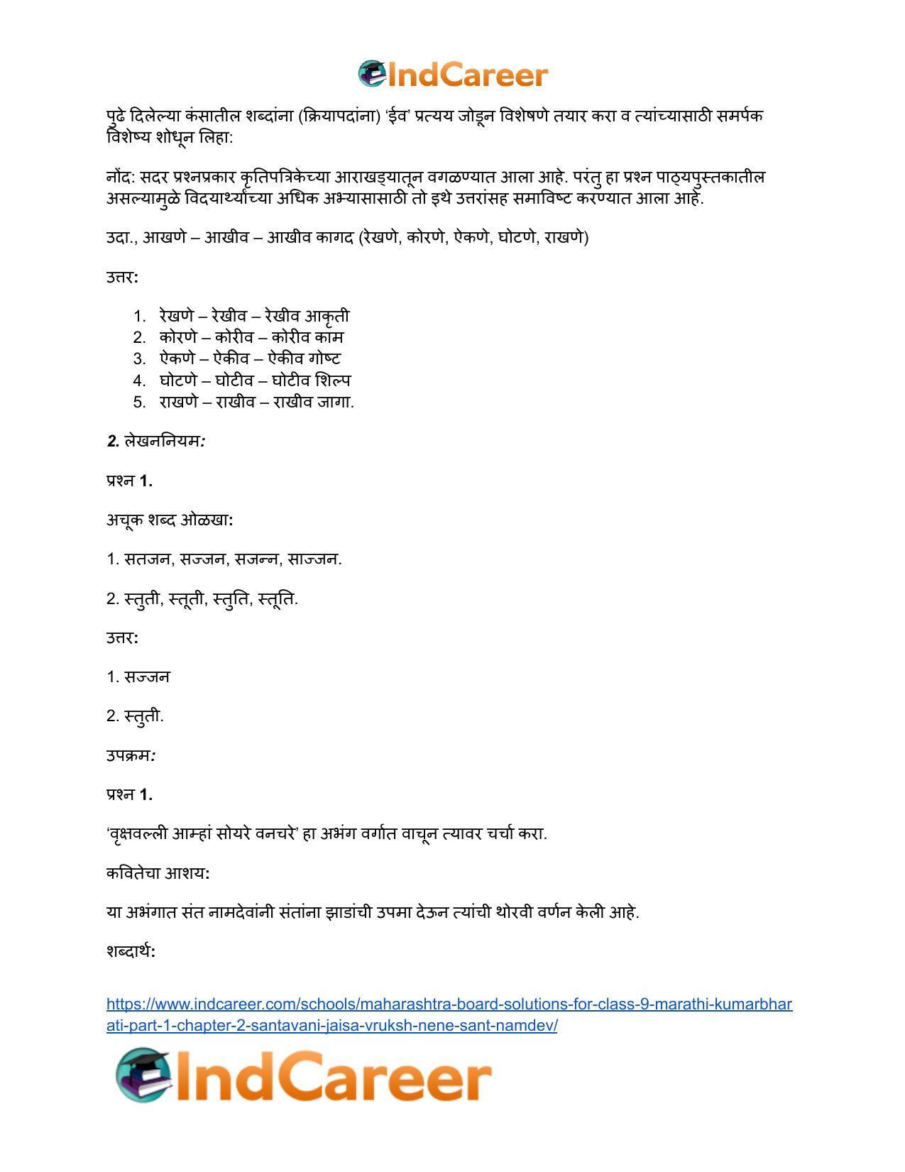 Maharashtra Board Solutions for Class 9- Marathi Kumarbharati (Part- 1): Chapter 2- संतवाणी (अ) जैसा वृक्ष नेणे- संत नामदेव - Page 14