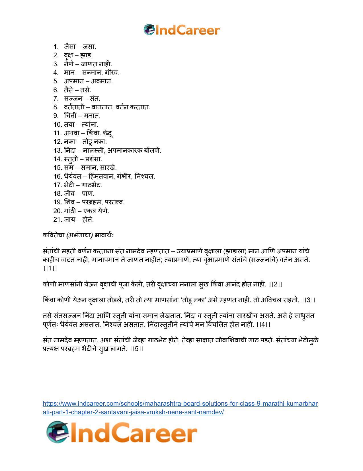 Maharashtra Board Solutions for Class 9- Marathi Kumarbharati (Part- 1): Chapter 2- संतवाणी (अ) जैसा वृक्ष नेणे- संत नामदेव - Page 15