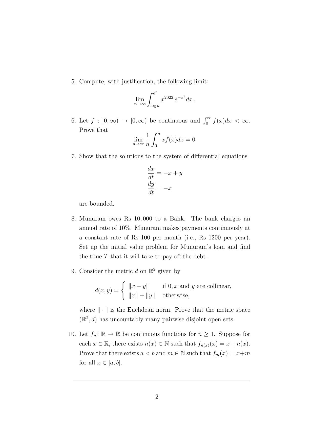 ISI Admission Test JRF in Mathematics (MTA) 2023 Sample Paper - Page 2