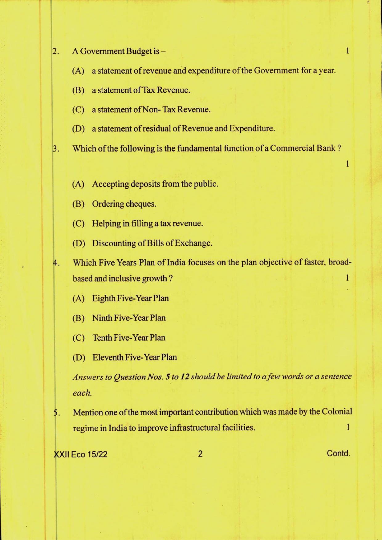 COHSEM 12th Question Papers 2022 Economics - Page 2