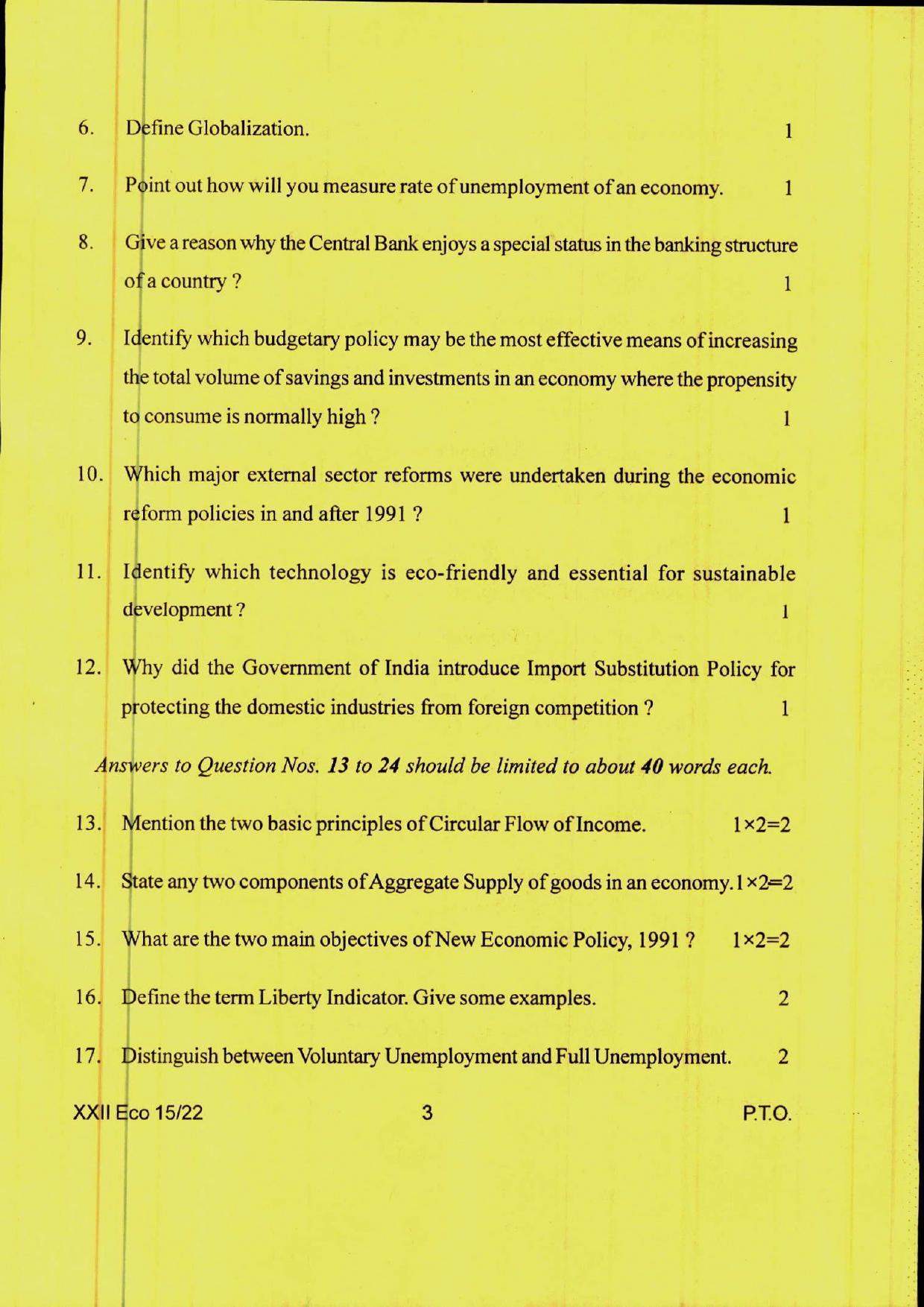 COHSEM 12th Question Papers 2022 Economics - Page 3