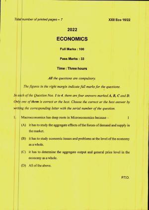 COHSEM 12th Question Papers 2022 Economics