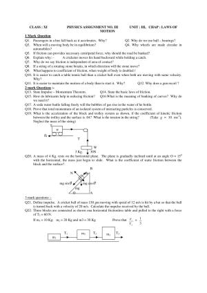 CBSE Worksheets for Class 11 Physics Assignment 11