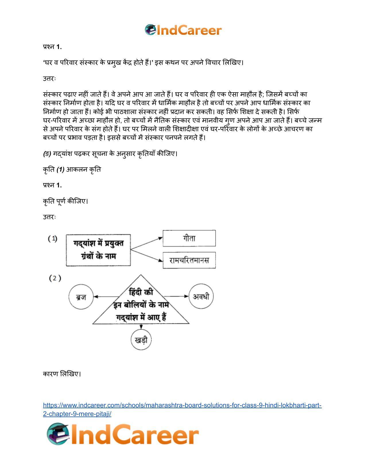 Maharashtra Board Solutions for Class 9- Hindi Lokbharti (Part 2): Chapter 9- मेरे पिता जी - Page 15