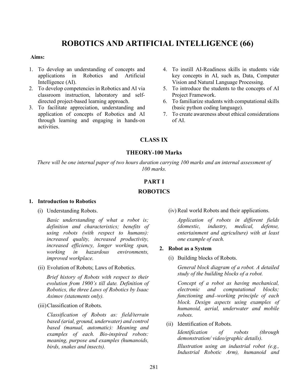 Icse robotics ai syllabus indcareer docs