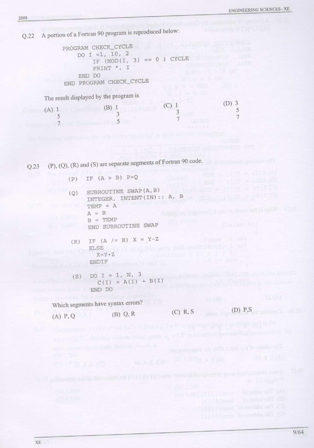 GATE 2008 Engineering Sciences (XE) Question Paper with Answer Key - Page 9