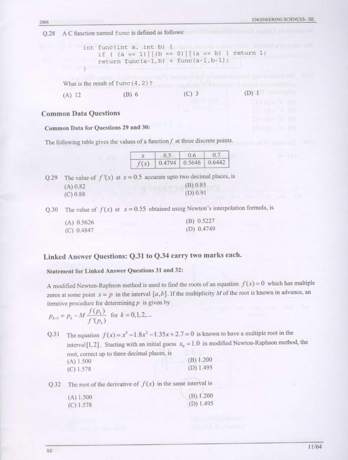 GATE 2008 Engineering Sciences (XE) Question Paper with Answer Key - Page 11