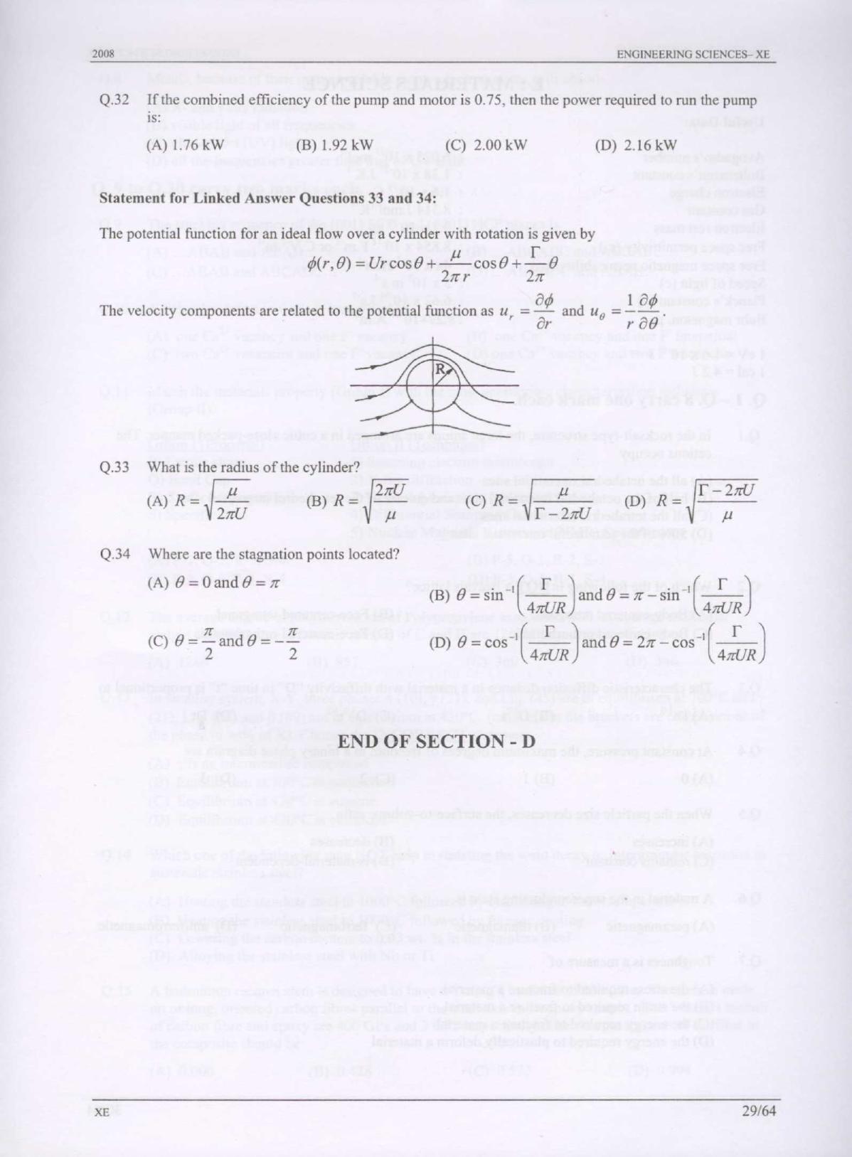 GATE 2008 Engineering Sciences (XE) Question Paper with Answer Key - Page 29