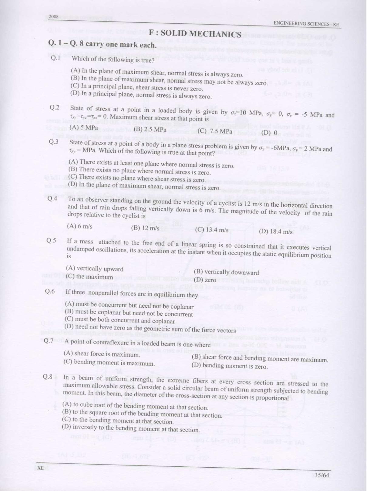 GATE 2008 Engineering Sciences (XE) Question Paper with Answer Key - Page 35