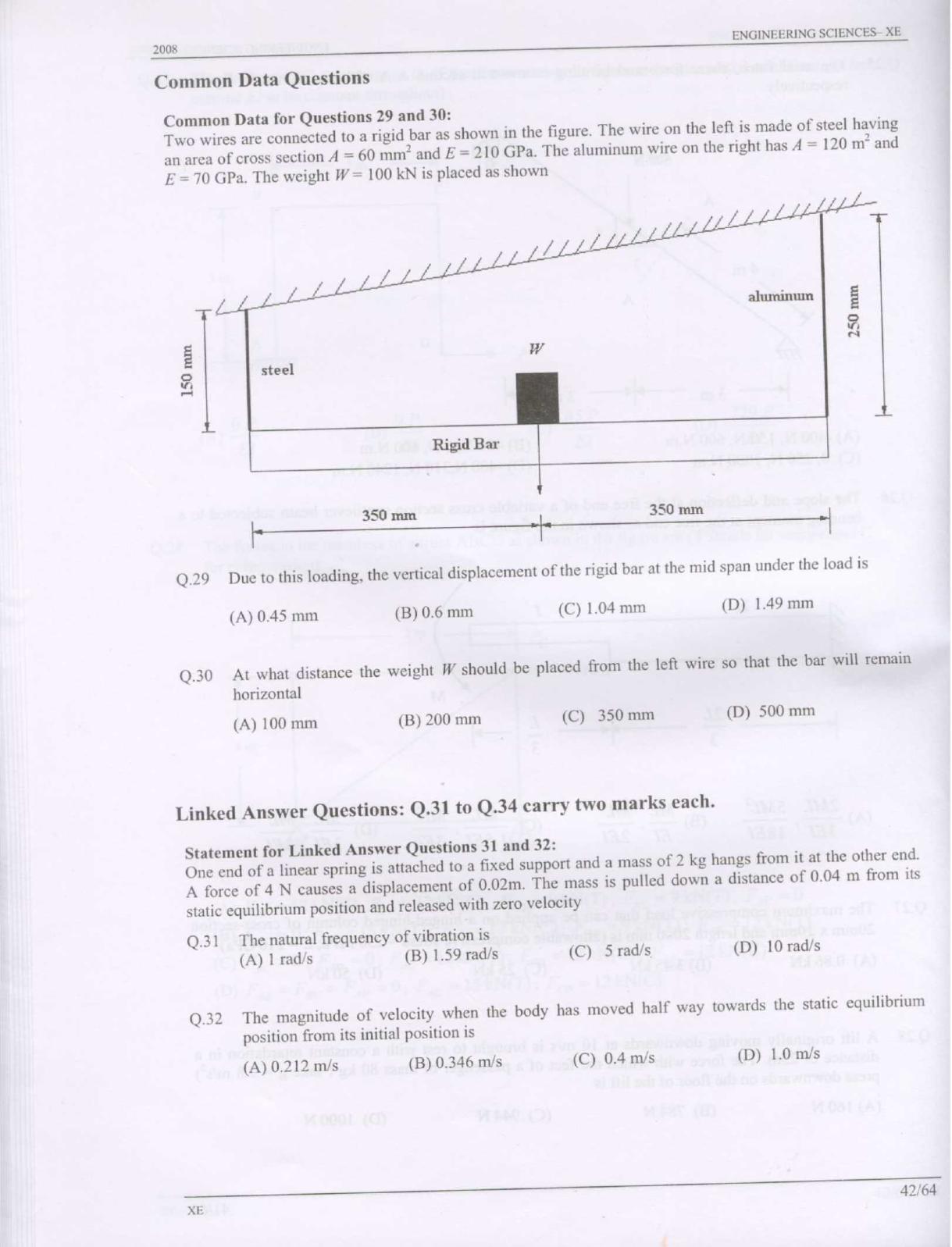 GATE 2008 Engineering Sciences (XE) Question Paper with Answer Key - Page 42
