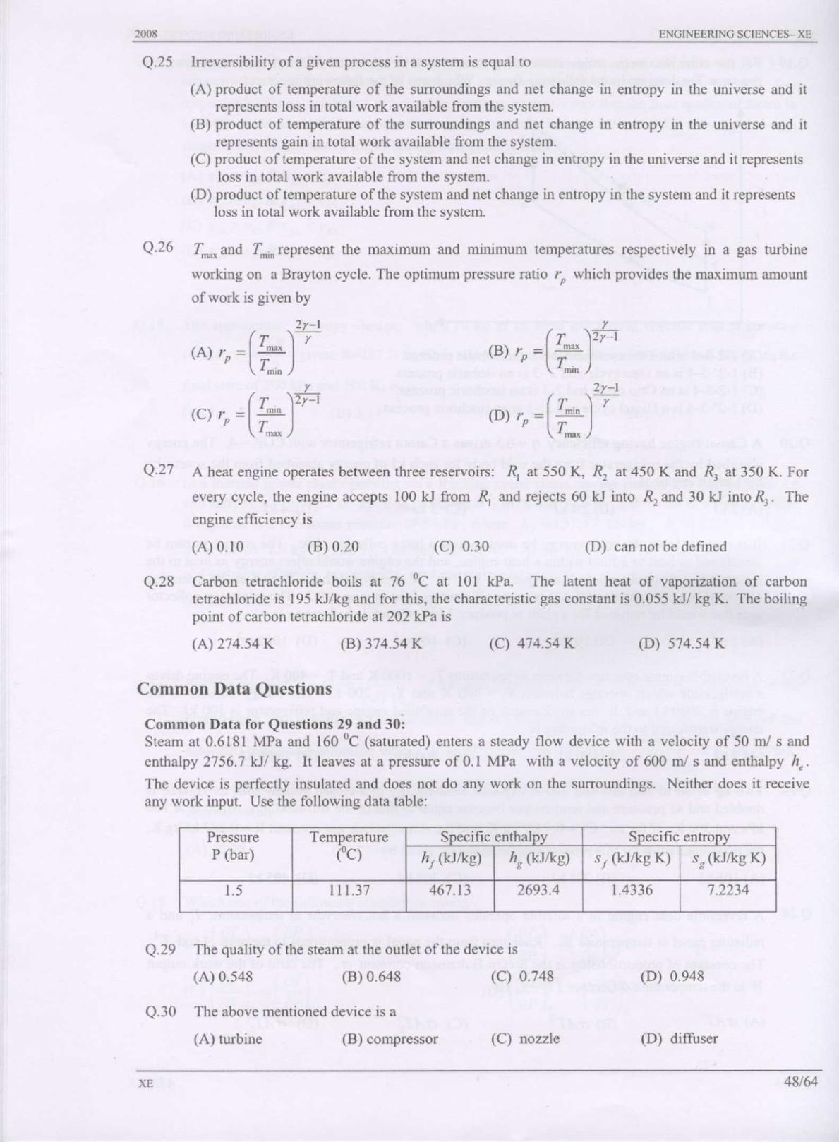 GATE 2008 Engineering Sciences (XE) Question Paper with Answer Key - Page 48