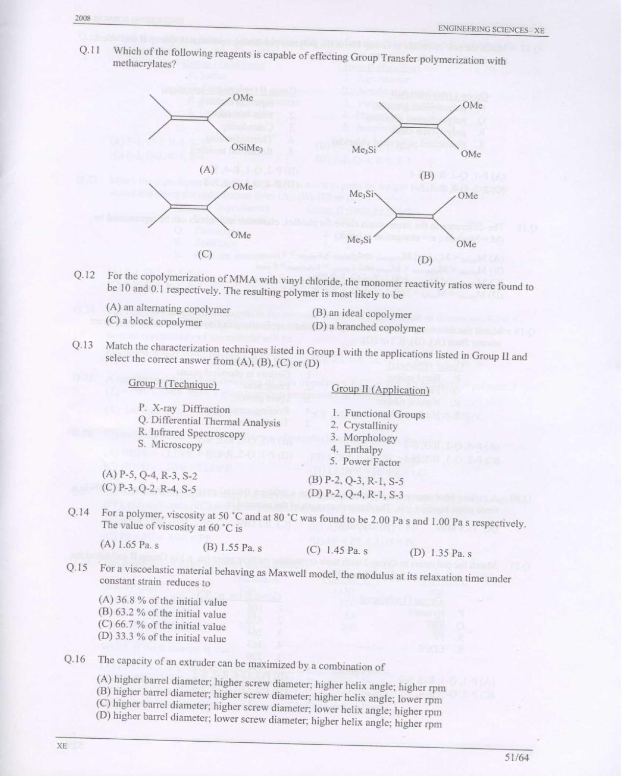 GATE 2008 Engineering Sciences (XE) Question Paper with Answer Key - Page 51
