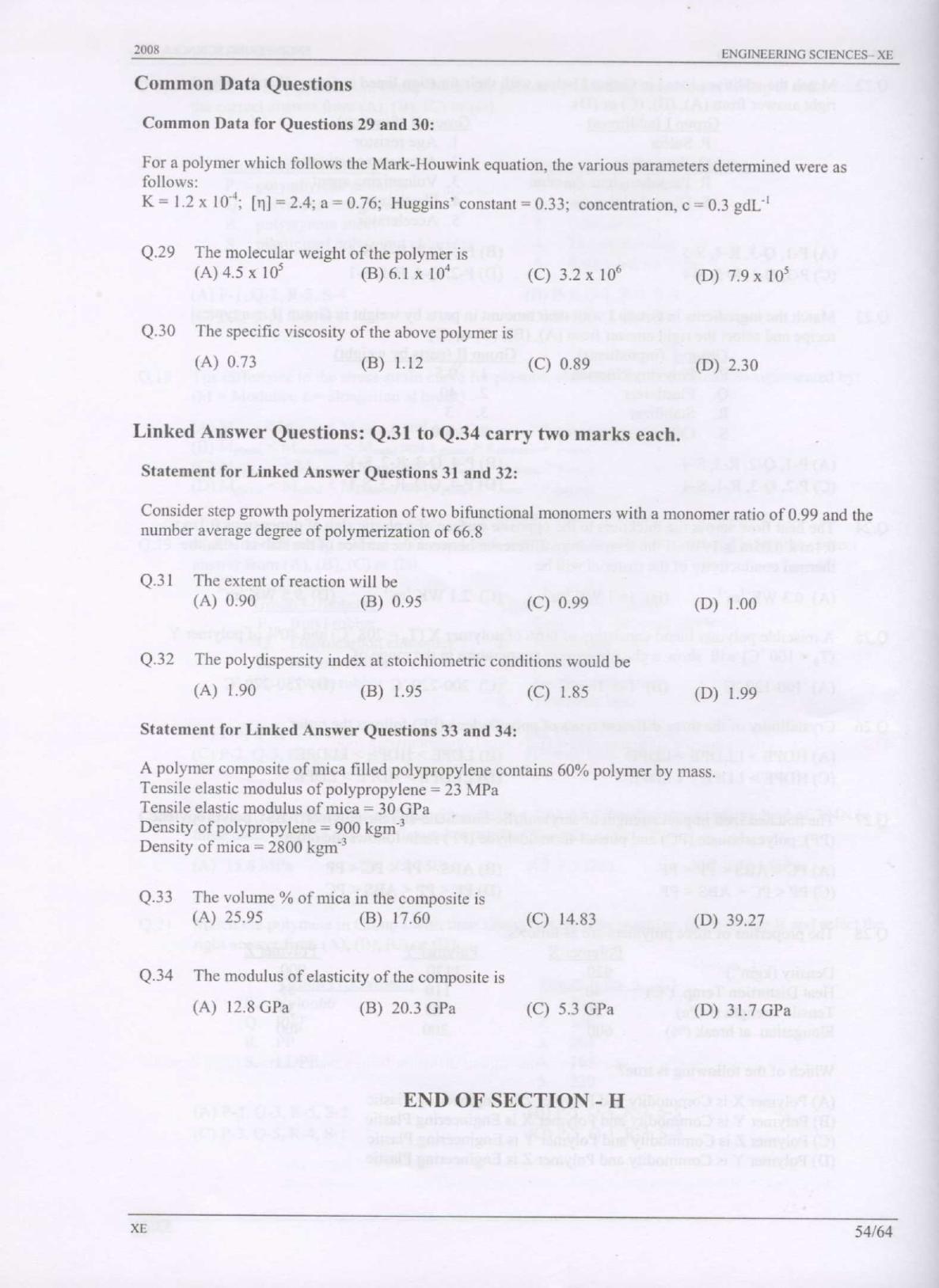 GATE 2008 Engineering Sciences (XE) Question Paper with Answer Key - Page 54