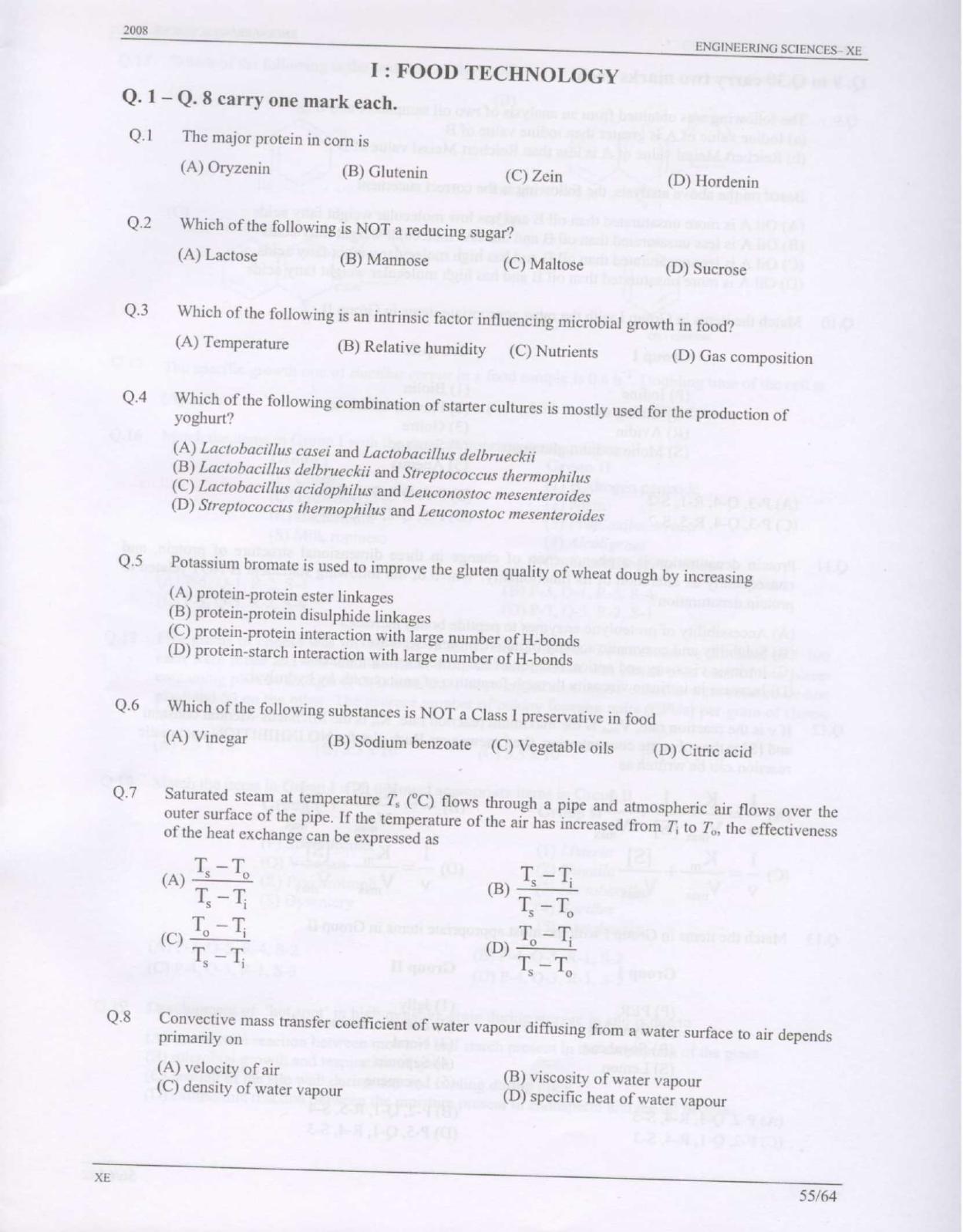 GATE 2008 Engineering Sciences (XE) Question Paper with Answer Key - Page 55