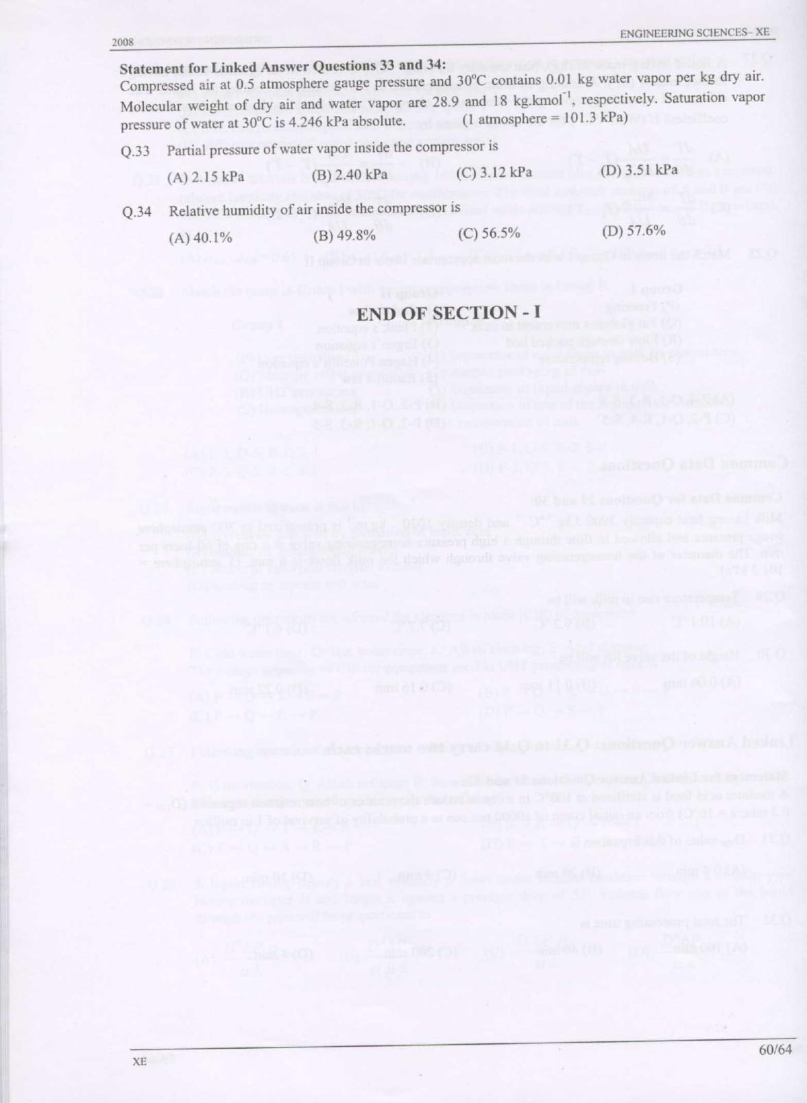 GATE 2008 Engineering Sciences (XE) Question Paper with Answer Key - Page 60