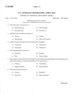 CUCAT 2022 M.P.Ed Question Paper