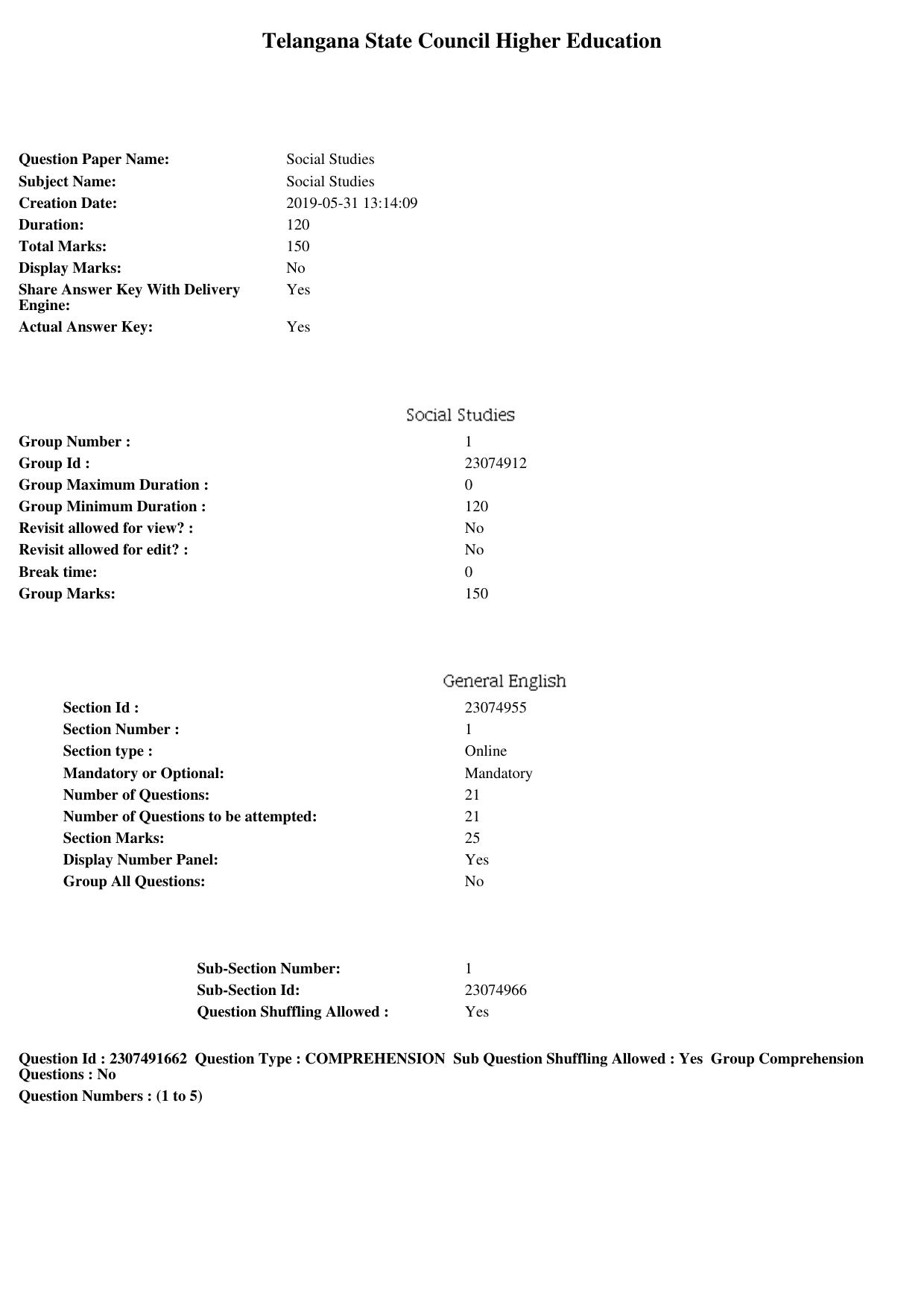 TS EDCET Question Paper 2019 - Social Studies - Page 1