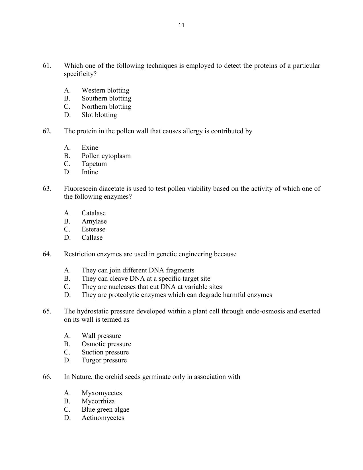 CUSAT CAT 2016 Botany Question Paper - Page 11