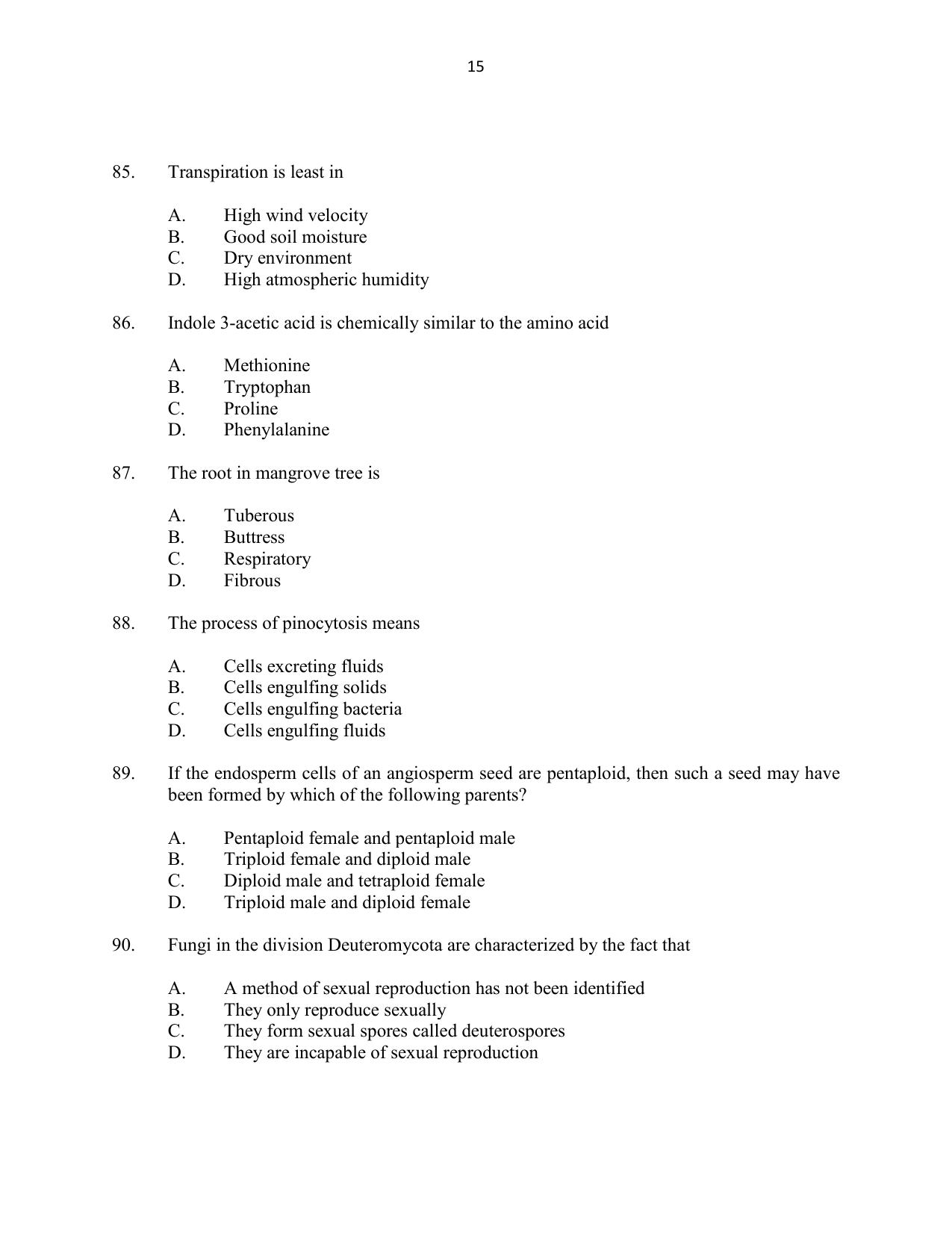 CUSAT CAT 2016 Botany Question Paper - Page 15