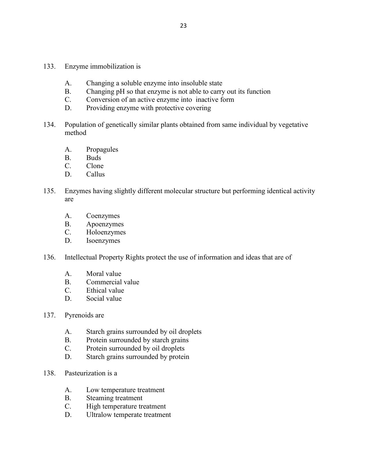 CUSAT CAT 2016 Botany Question Paper - Page 23