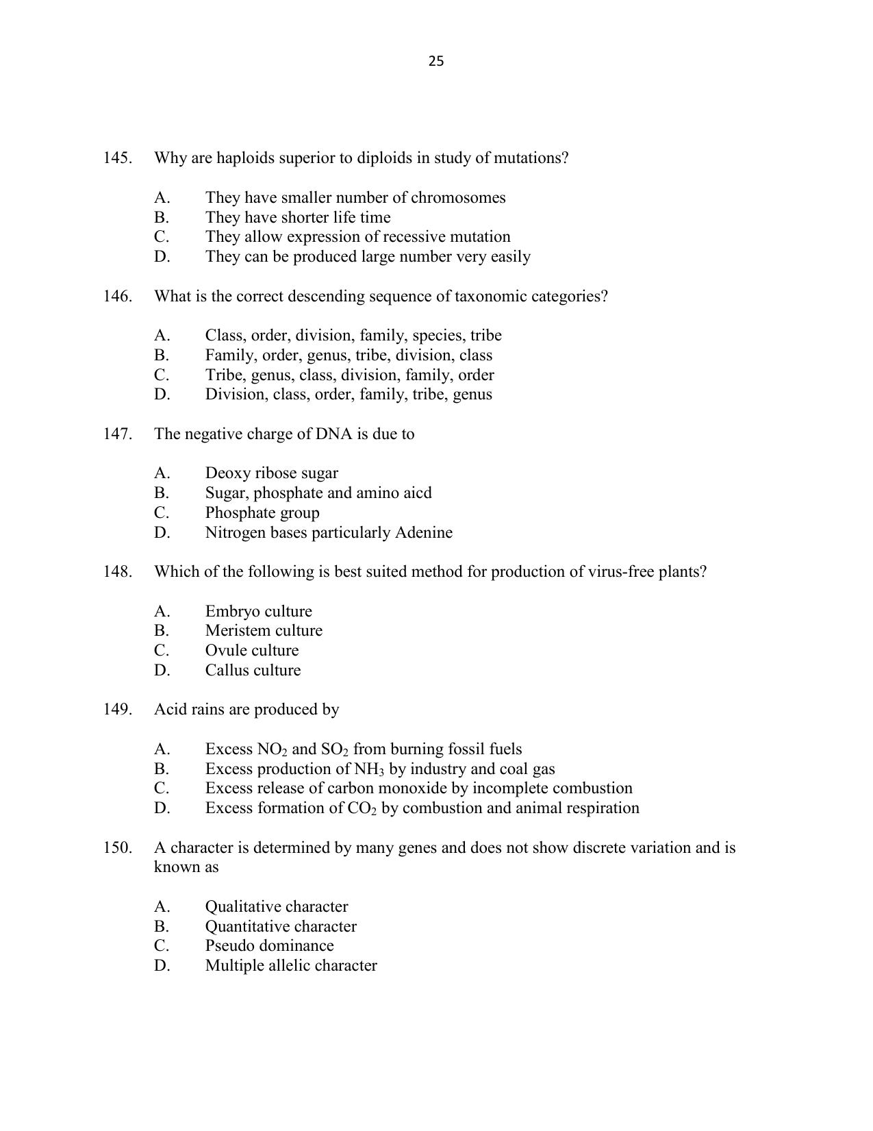 CUSAT CAT 2016 Botany Question Paper - Page 25