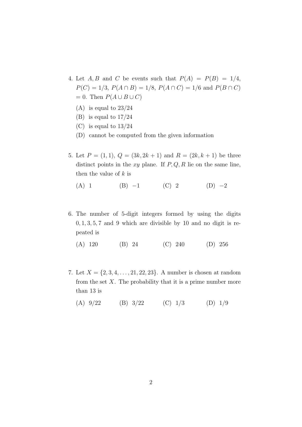 ISI Admission Test PG Diploma in Statistical Methods and Analytics (DST) 2024 Sample Paper - Page 2