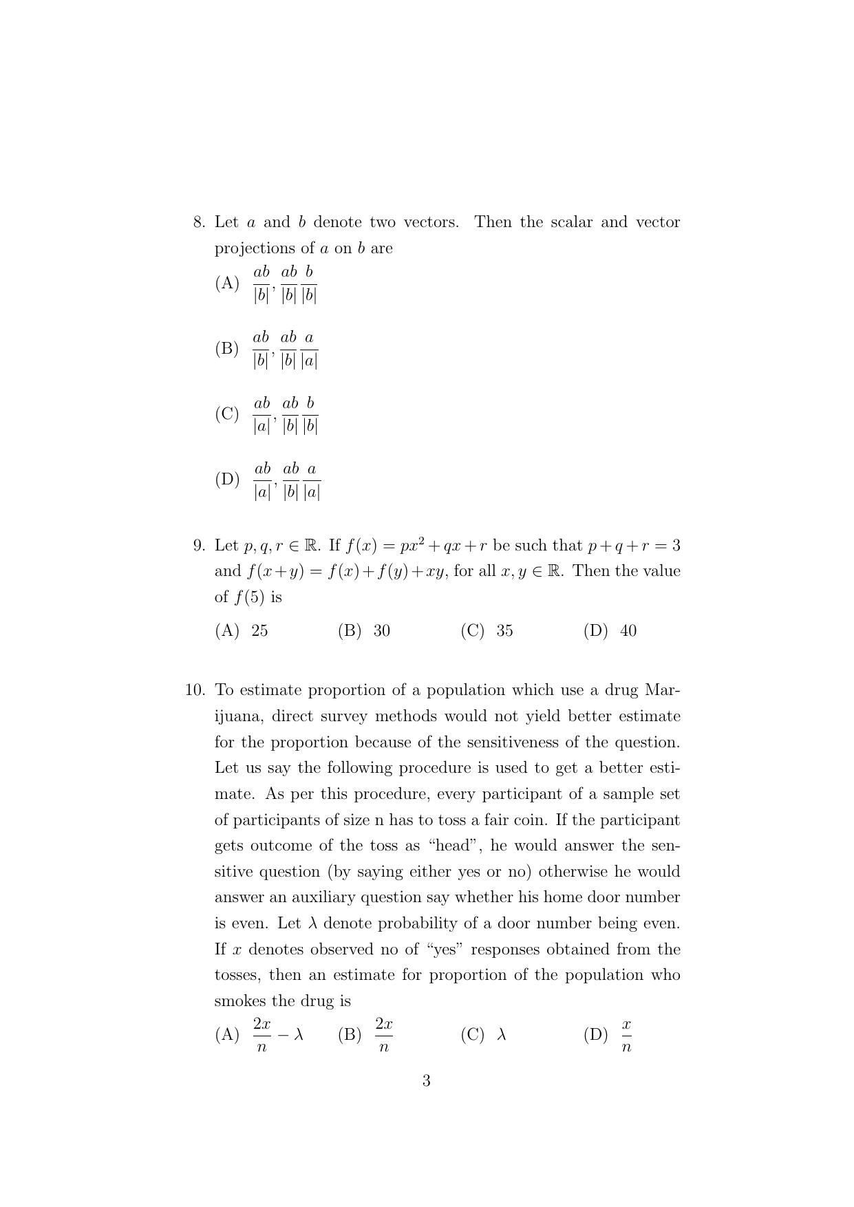 ISI Admission Test PG Diploma in Statistical Methods and Analytics (DST) 2024 Sample Paper - Page 3