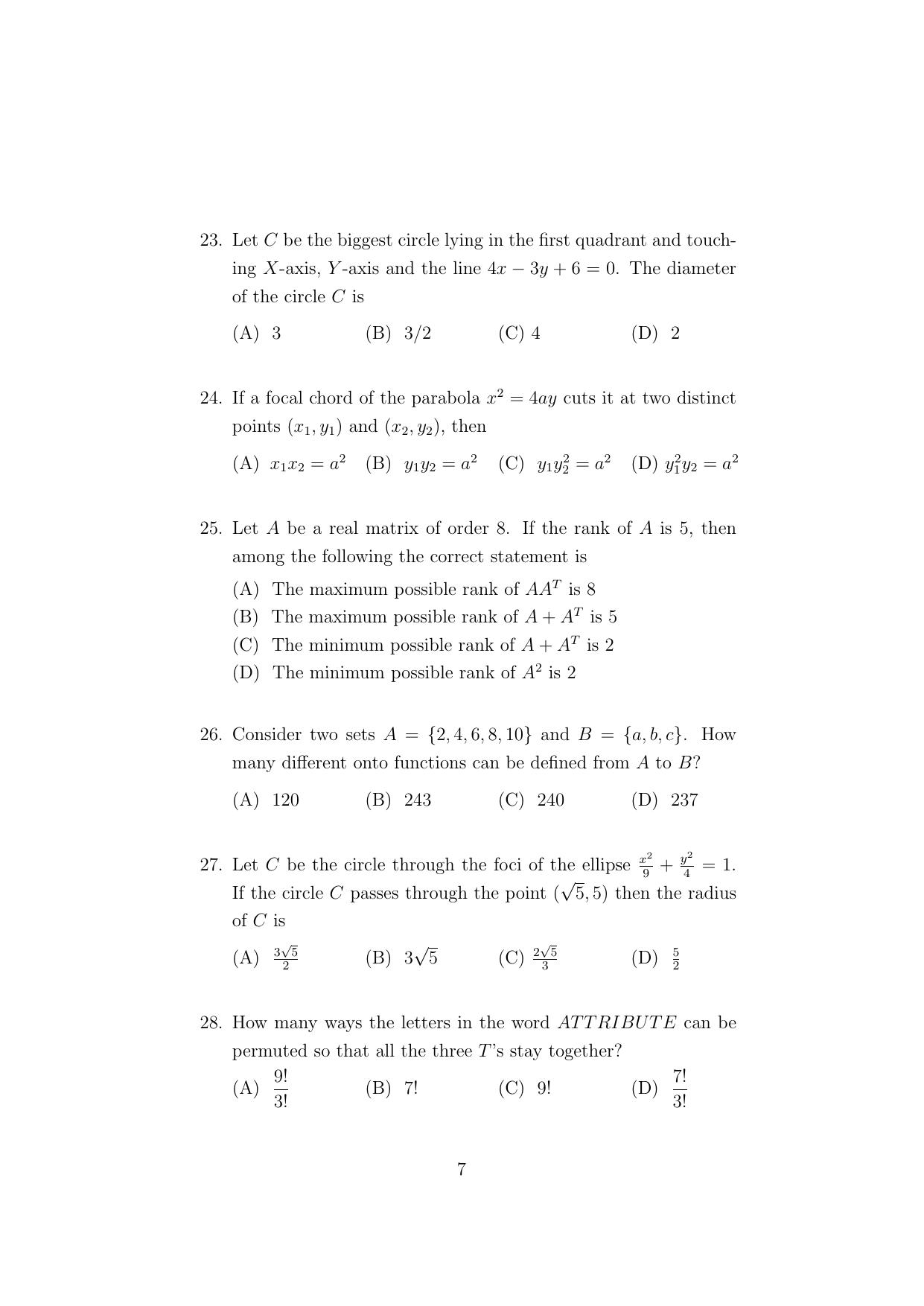 ISI Admission Test PG Diploma in Statistical Methods and Analytics (DST) 2024 Sample Paper - Page 7