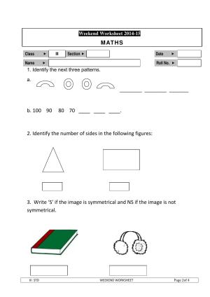 Worksheet for Class 3 Mathematics Assignment 95