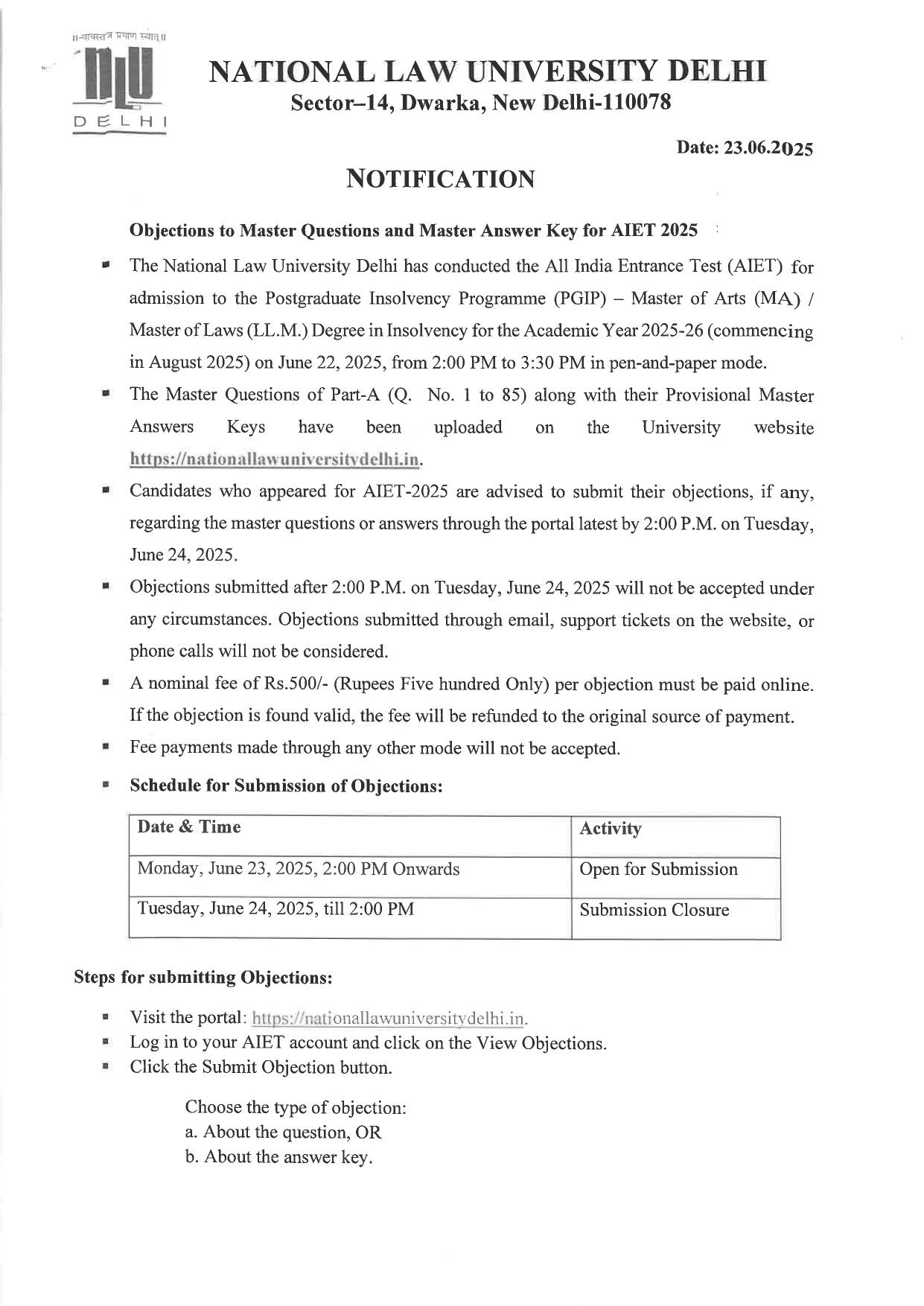 AILET 2025 Question Paper for LLM - Page 1