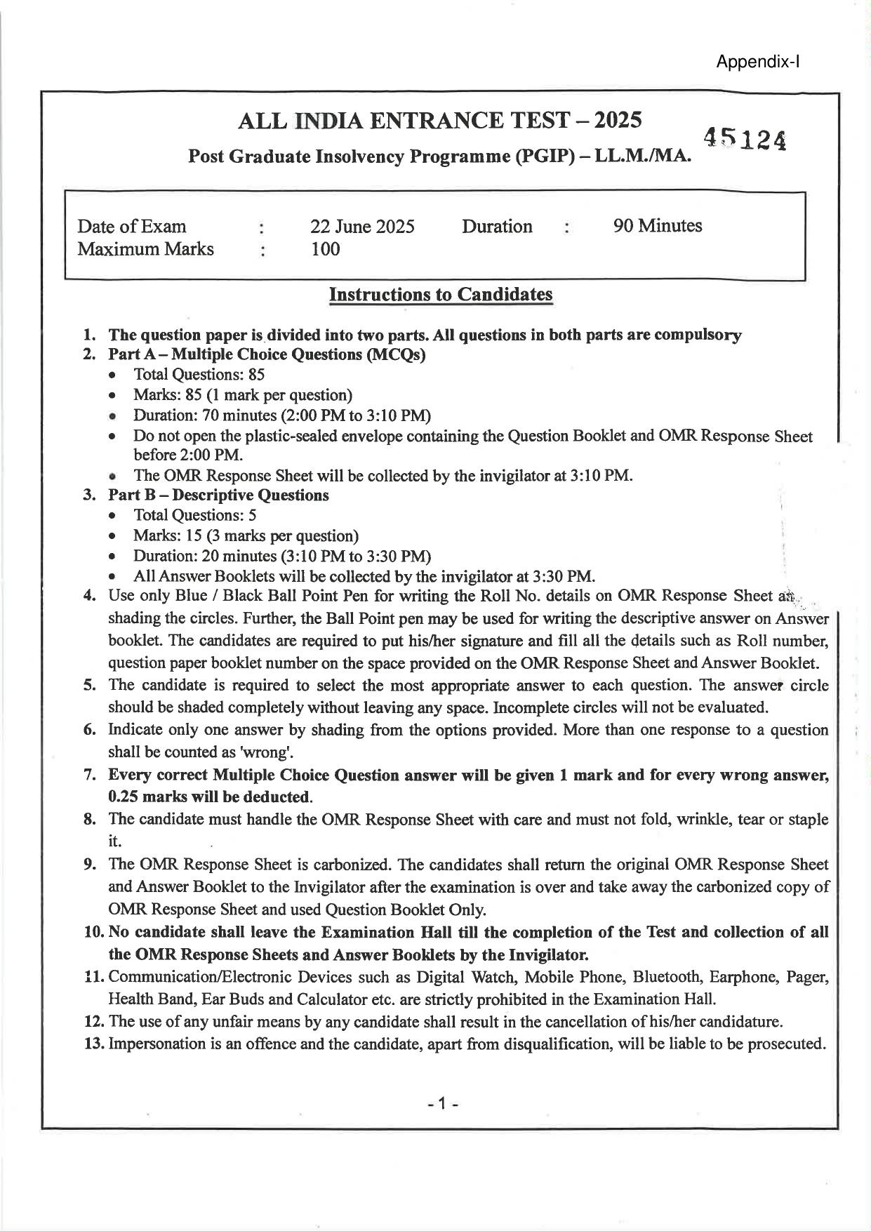 AILET 2025 Question Paper for LLM - Page 3