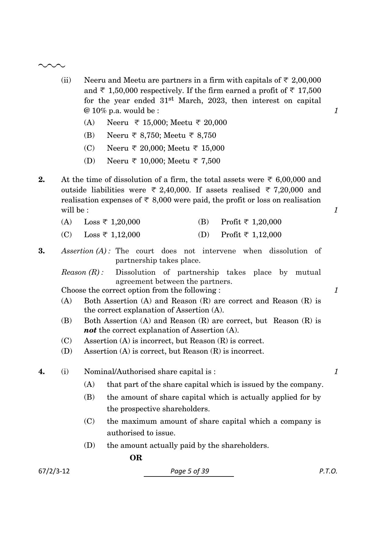 CBSE Class 12 67-2-3 Accountancy 2024 Question Paper - Page 5