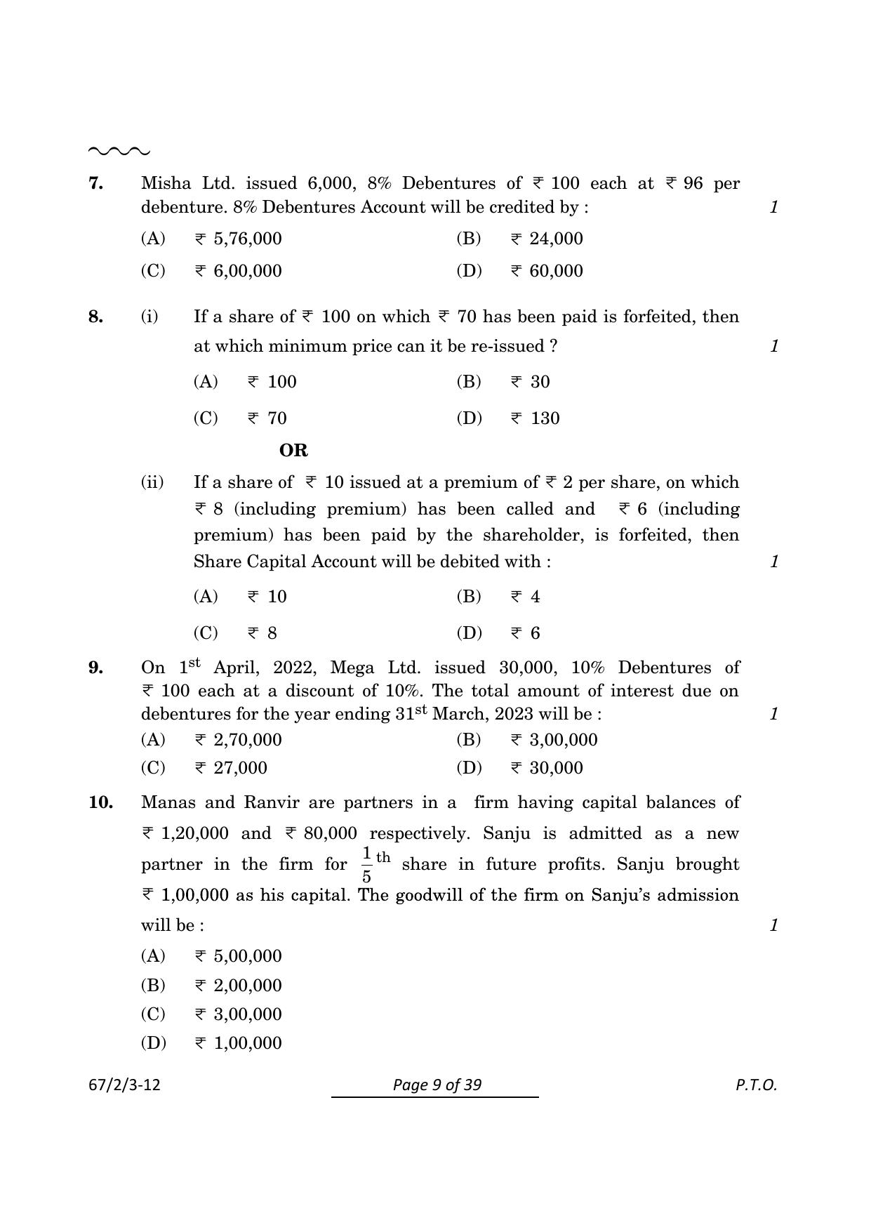 CBSE Class 12 67-2-3 Accountancy 2024 Question Paper - Page 9