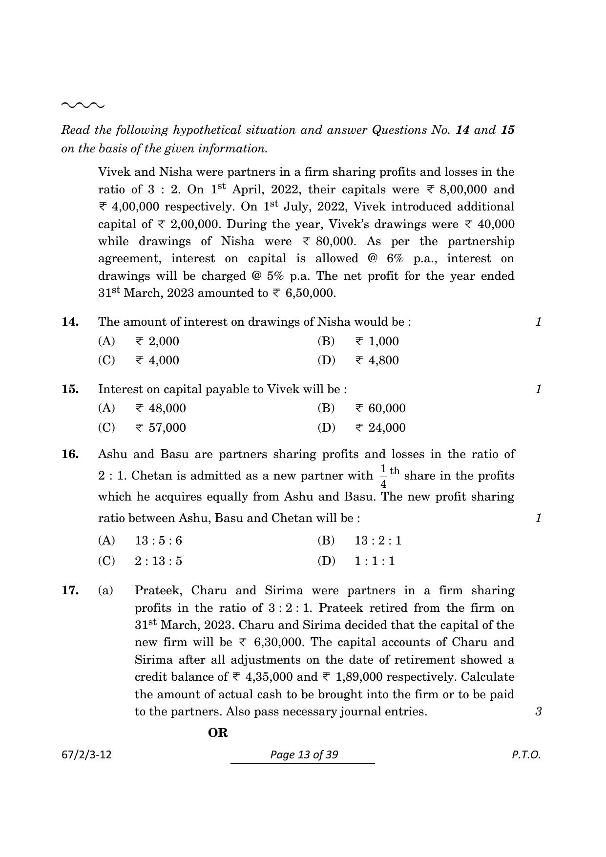 CBSE Class 12 67-2-3 Accountancy 2024 Question Paper - Page 13