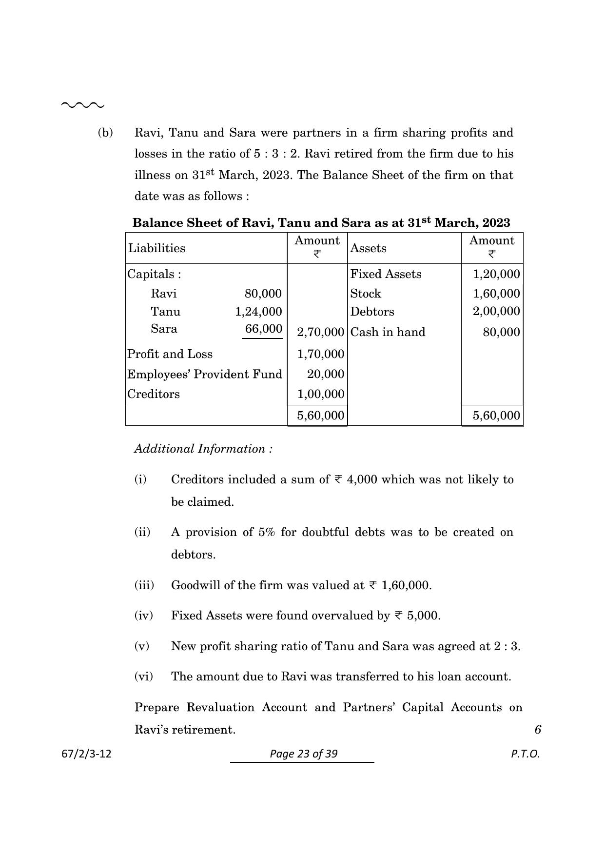CBSE Class 12 67-2-3 Accountancy 2024 Question Paper - Page 23