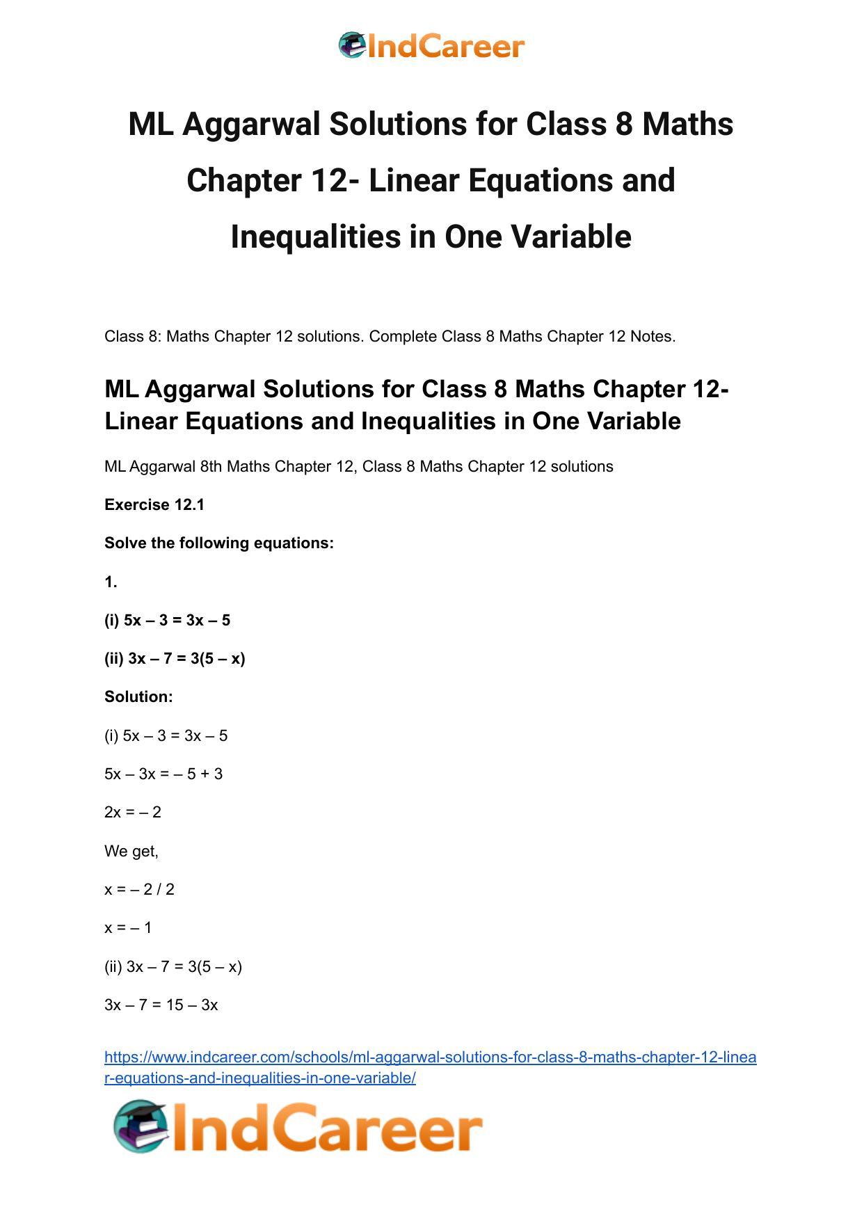 ML Aggarwal Solutions for Class 8 Maths Chapter 12- Linear Equations a ndInequalities in One Variable - Page 2